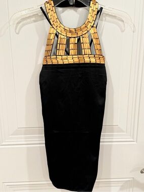 Ipsy Embellished Black & Gold Halter Blouse
